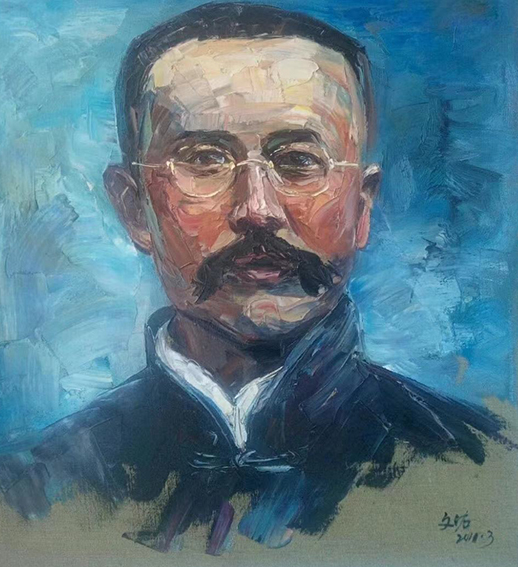 黄文佑《李大钊》获2011法国卢浮宫美术特别奖  规格：70×70cm  2011年作